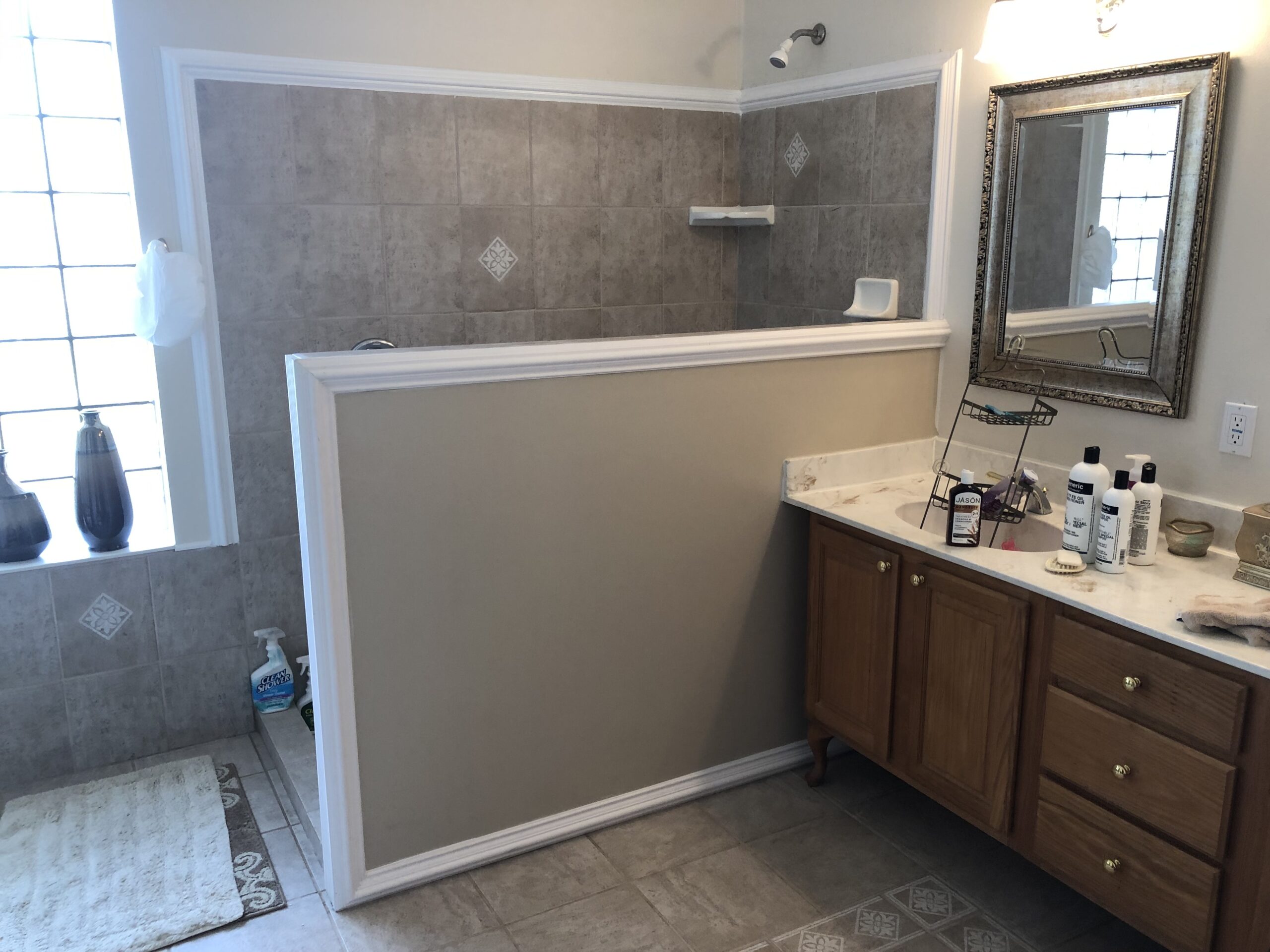 Halfwall Bathroom Remodel After